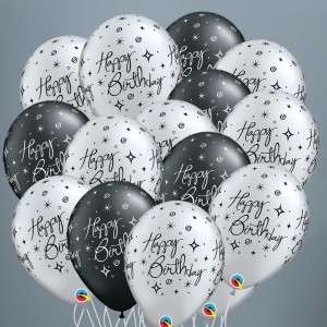 15 Silver And Black Sparkle Birthday Balloons