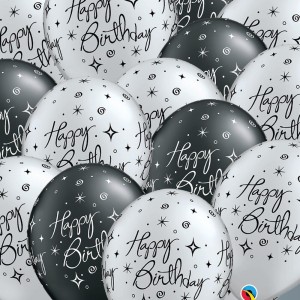 15 Silver And Black Sparkle Birthday Balloons