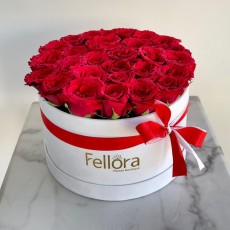 Red Rose In White Round Box